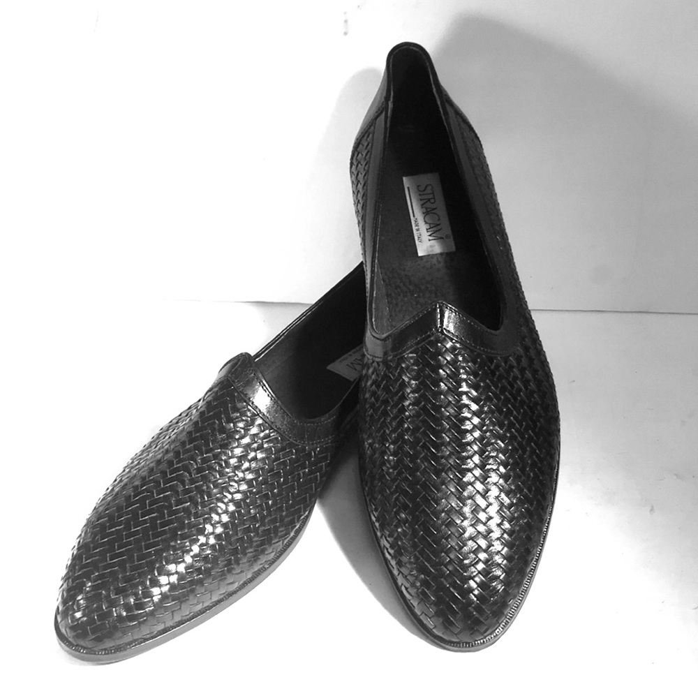 STRACAM QUALITY SHOES, BLACK BASKET WEAVED LEATHER